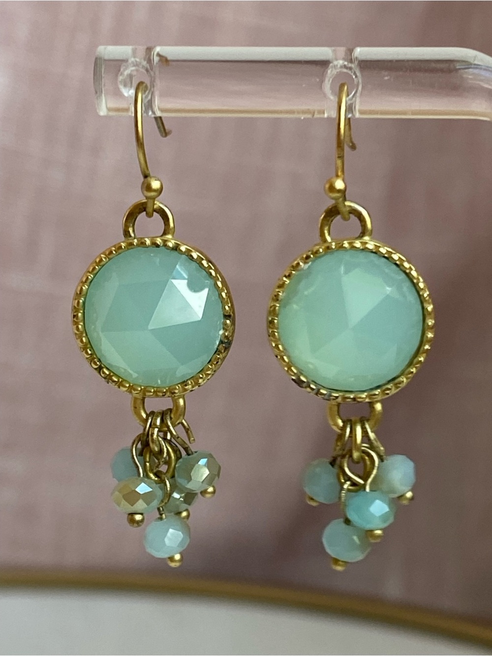 Spartina 449 Gold-Tone Aqua Green Faceted Drop Earrings